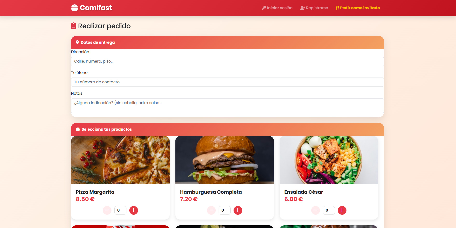Vista previa del proyecto ComiFast